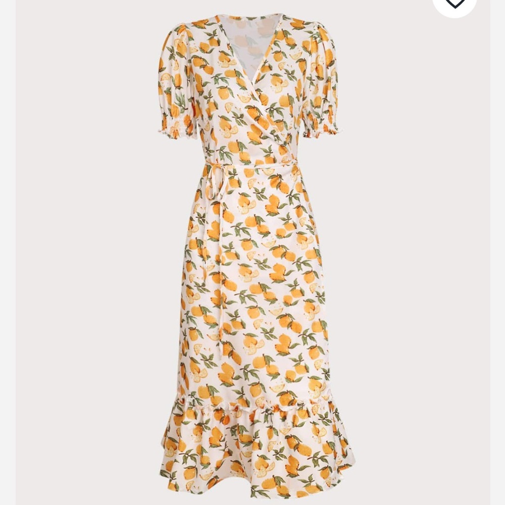 Orange Print Wrap Midi Dress